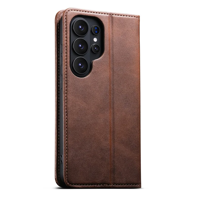 SUTENI for Samsung Galaxy S26 Ultra Calf Texture Leather Case Wallet Magnetic Closure - Brown