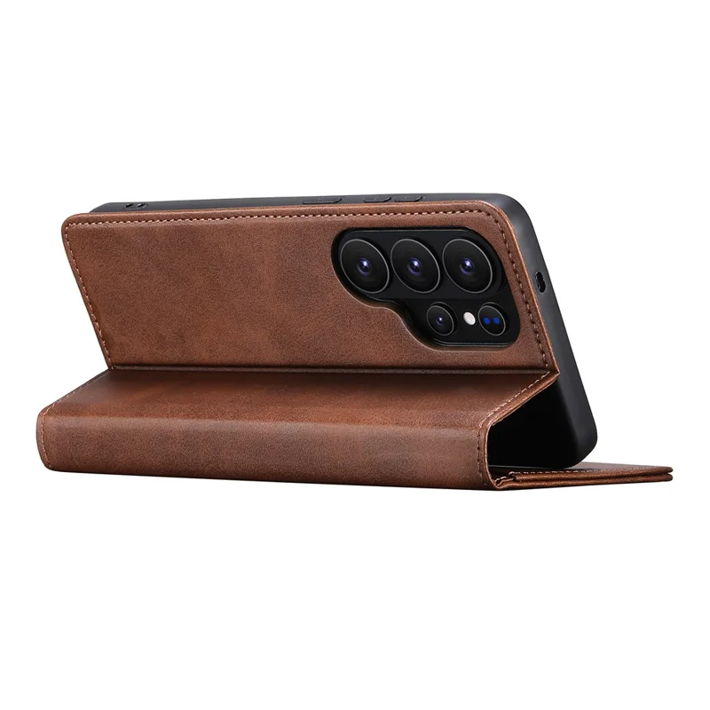 SUTENI for Samsung Galaxy S26 Ultra Calf Texture Leather Case Wallet Magnetic Closure - Brown