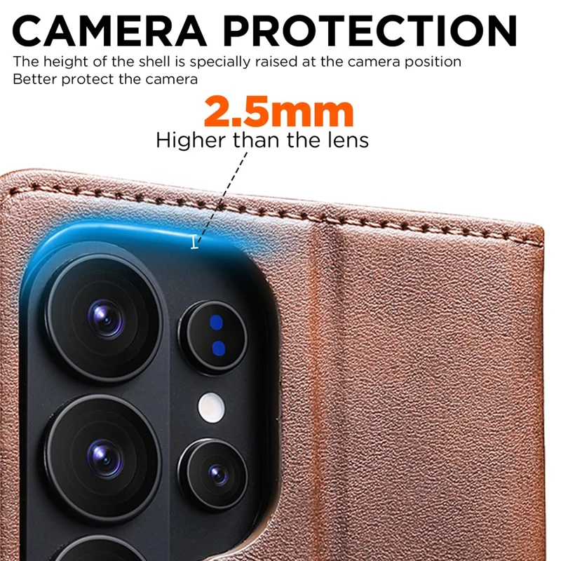 SUTENI for Samsung Galaxy S26 Ultra Calf Texture Leather Case Wallet Magnetic Closure - Brown