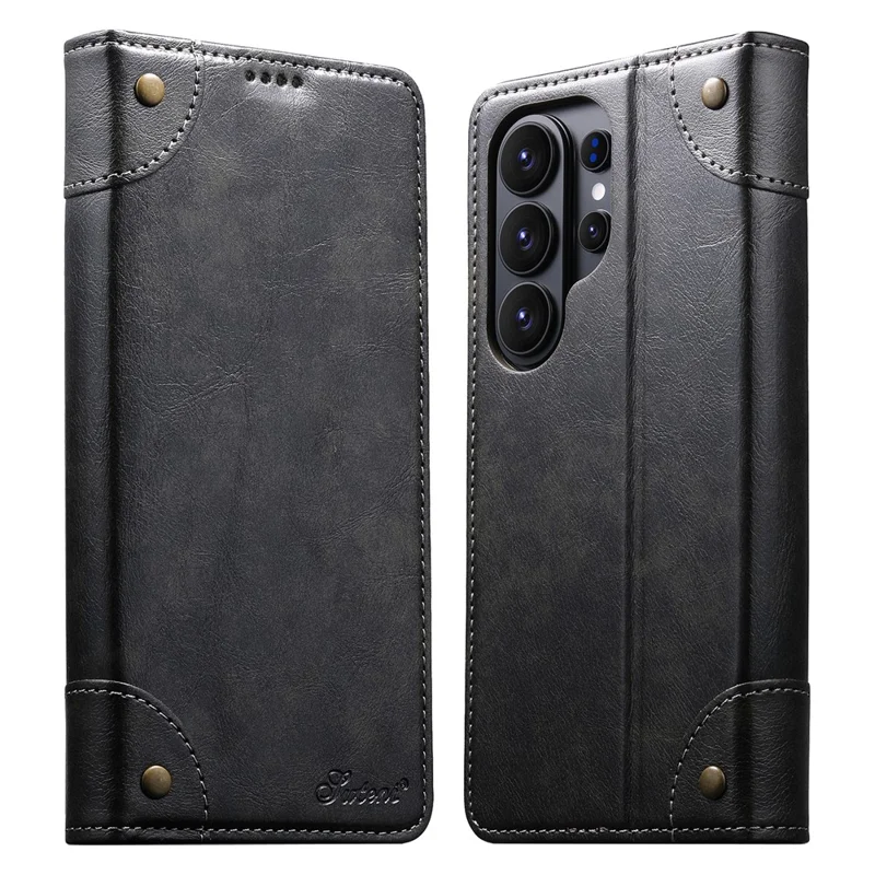 SUTENI For Samsung Galaxy S26 Ultra Case PU Leather Stand Wallet Phone Cover - Black
