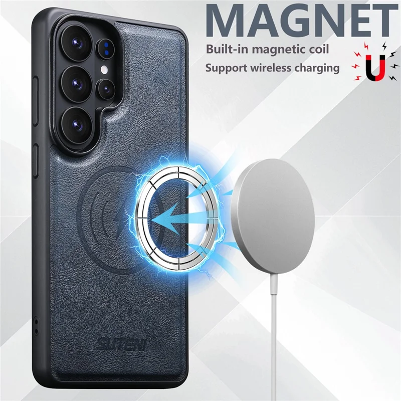 SUTENI G5 For Samsung Galaxy S26 Ultra Magnetic Case Cowhide Texture Leather Back Cover - Blue