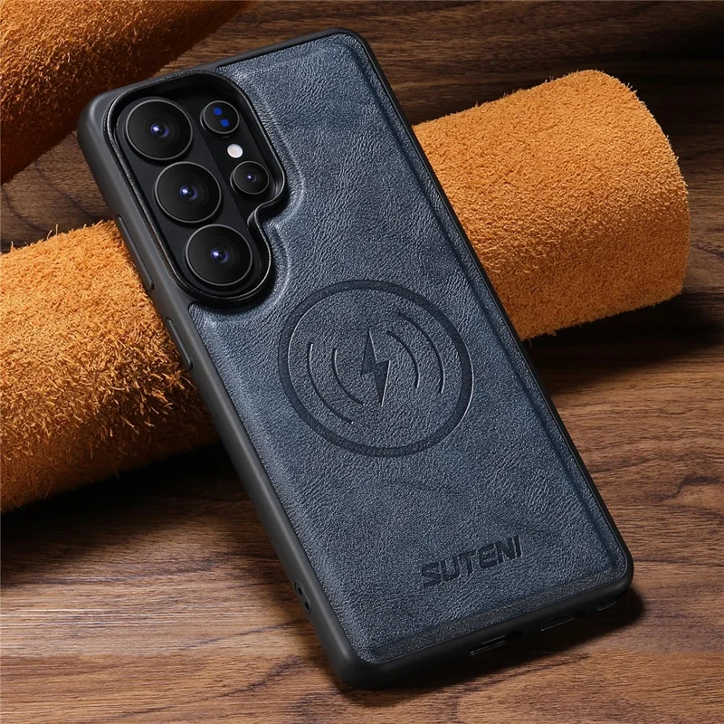 SUTENI G5 For Samsung Galaxy S26 Ultra Magnetic Case Cowhide Texture Leather Back Cover - Blue