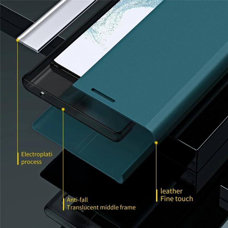 For Samsung Galaxy S26+ Case Anti-Drop Leather Phone Cover with Stand - Green