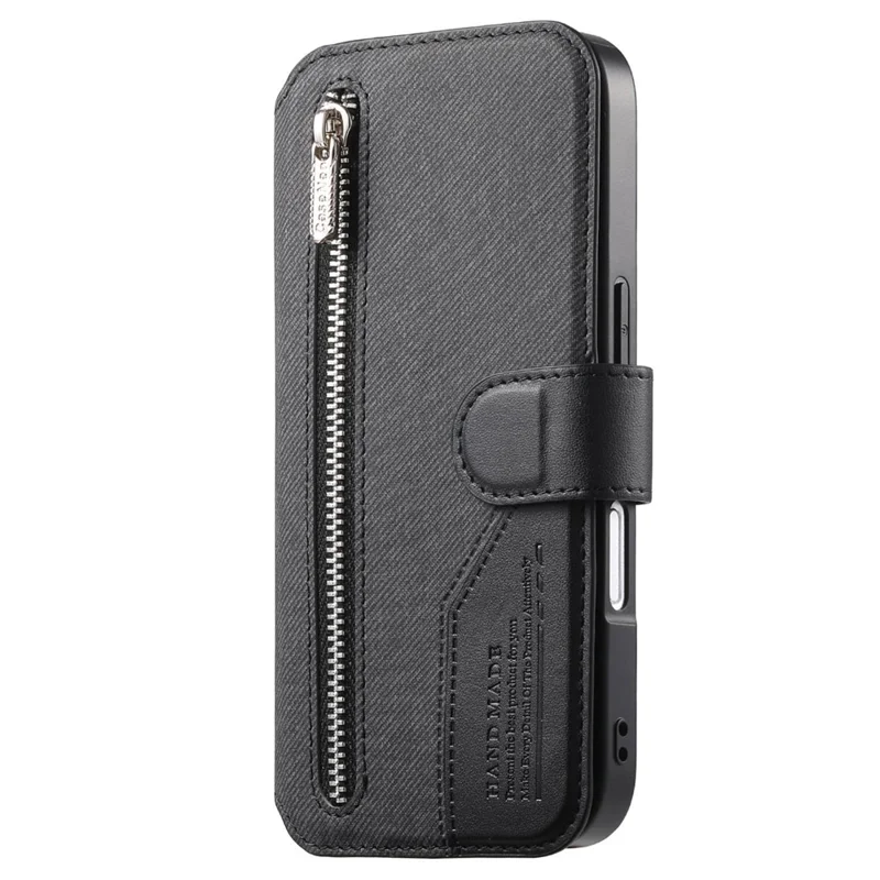 For iPhone 17 Pro Magnetic Case RFID Blocking Detachable Wallet Stand Cloth Texture Leather Phone Cover - Black