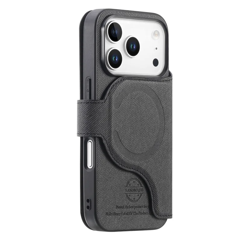 For iPhone 17 Pro Magnetic Case RFID Blocking Detachable Wallet Stand Cloth Texture Leather Phone Cover - Black