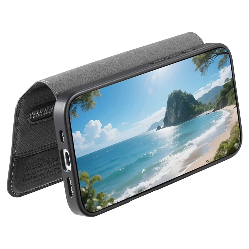 For iPhone 17 Pro Magnetic Case RFID Blocking Detachable Wallet Stand Cloth Texture Leather Phone Cover - Black