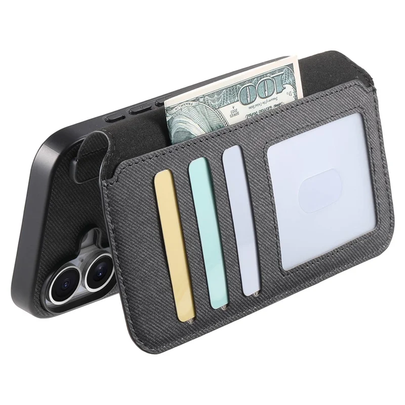 For iPhone 17 Pro Magnetic Case RFID Blocking Detachable Wallet Stand Cloth Texture Leather Phone Cover - Black