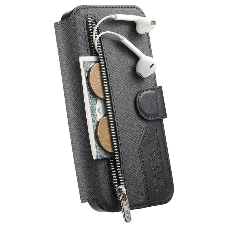 For iPhone 17 Pro Magnetic Case RFID Blocking Detachable Wallet Stand Cloth Texture Leather Phone Cover - Black