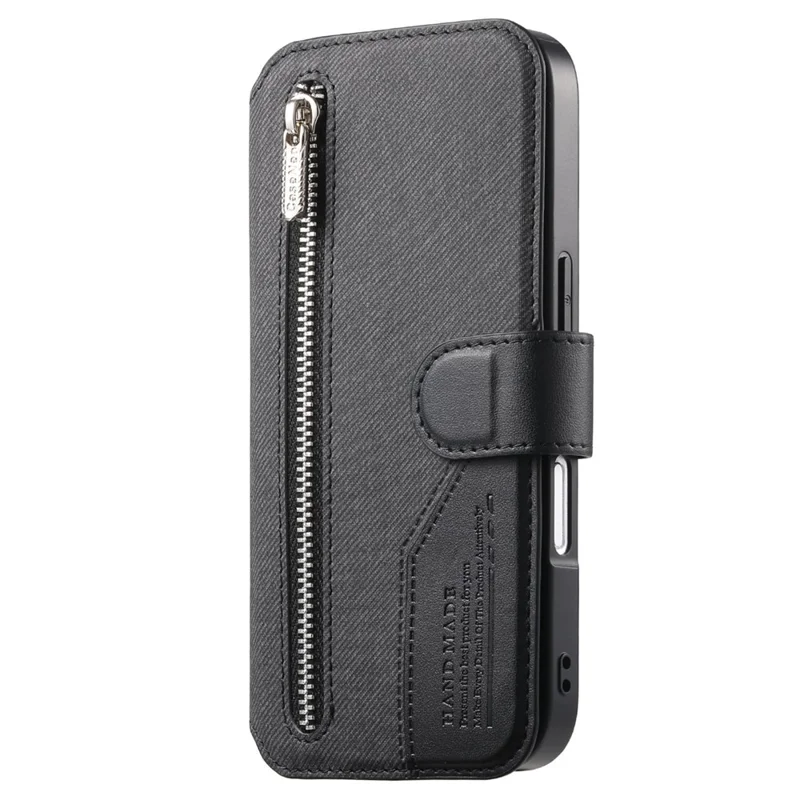 For iPhone 17 Magnetic Case RFID Blocking Detachable Wallet Stand Cloth Texture Leather Phone Cover - Black