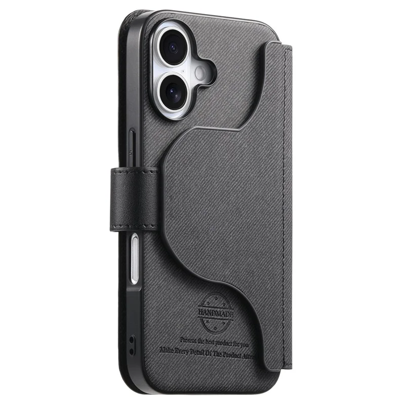 For iPhone 16 Magnetic Case RFID Blocking Detachable Wallet Stand Cloth Texture Leather Phone Cover - Black