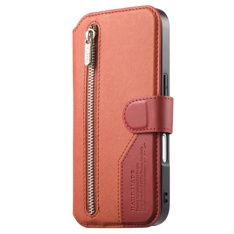 For iPhone 16 Magnetic Case RFID Blocking Detachable Wallet Stand Cloth Texture Leather Phone Cover - Brown
