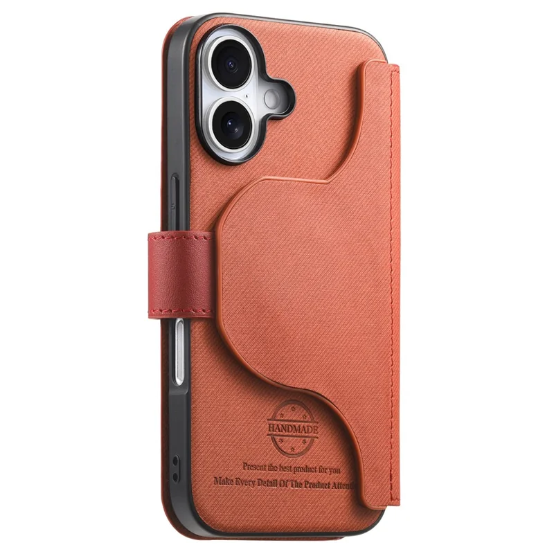 For iPhone 16 Magnetic Case RFID Blocking Detachable Wallet Stand Cloth Texture Leather Phone Cover - Brown