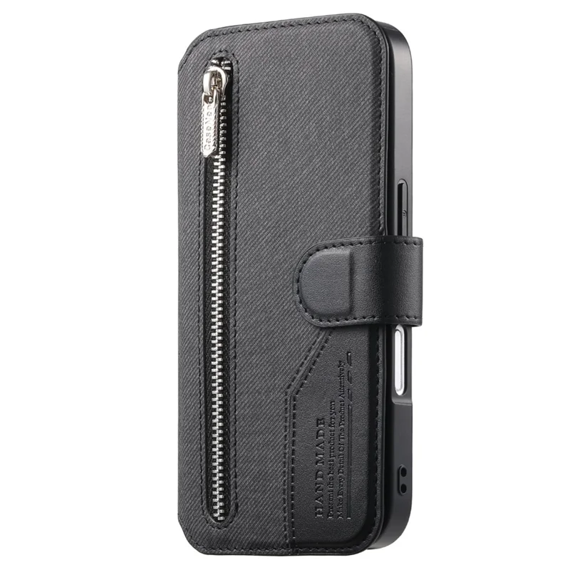 For iPhone 16 Pro Magnetic Case RFID Blocking Detachable Wallet Stand Cloth Texture Leather Phone Cover  - Black