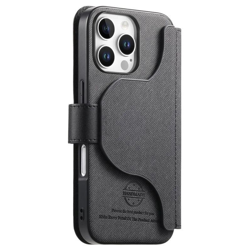 For iPhone 16 Pro Magnetic Case RFID Blocking Detachable Wallet Stand Cloth Texture Leather Phone Cover  - Black