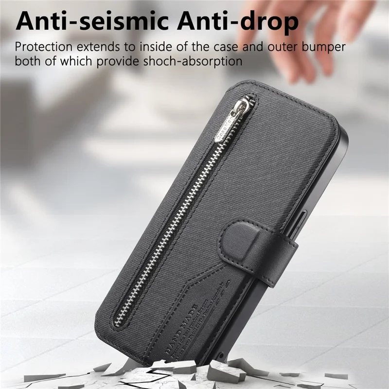 Magnetic Case For iPhone 17e  /  16e RFID Blocking   Detachable Wallet Stand Cloth Texture Leather Phone Cover - Black