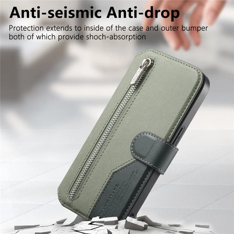 Magnetic Case For iPhone 17e  /  16e RFID Blocking   Detachable Wallet Stand Cloth Texture Leather Phone Cover - Green