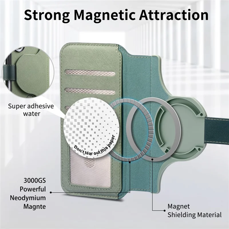 Magnetic Case For iPhone 17e  /  16e RFID Blocking   Detachable Wallet Stand Cloth Texture Leather Phone Cover - Green