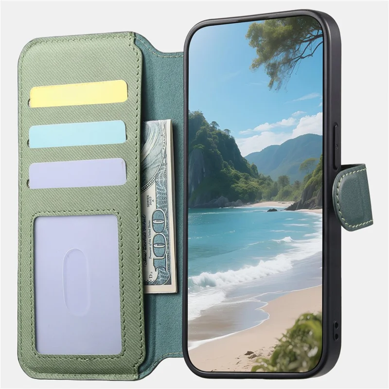 Magnetic Case For iPhone 17e  /  16e RFID Blocking   Detachable Wallet Stand Cloth Texture Leather Phone Cover - Green
