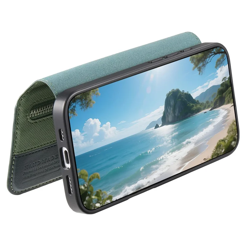 Magnetic Case For iPhone 17e  /  16e RFID Blocking   Detachable Wallet Stand Cloth Texture Leather Phone Cover - Green