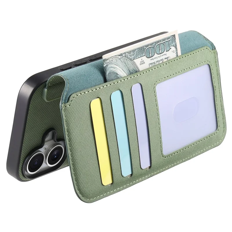 Magnetic Case For iPhone 17e  /  16e RFID Blocking   Detachable Wallet Stand Cloth Texture Leather Phone Cover - Green