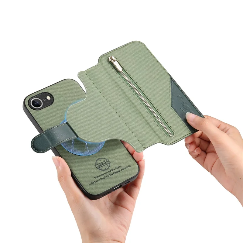Magnetic Case For iPhone 17e  /  16e RFID Blocking   Detachable Wallet Stand Cloth Texture Leather Phone Cover - Green