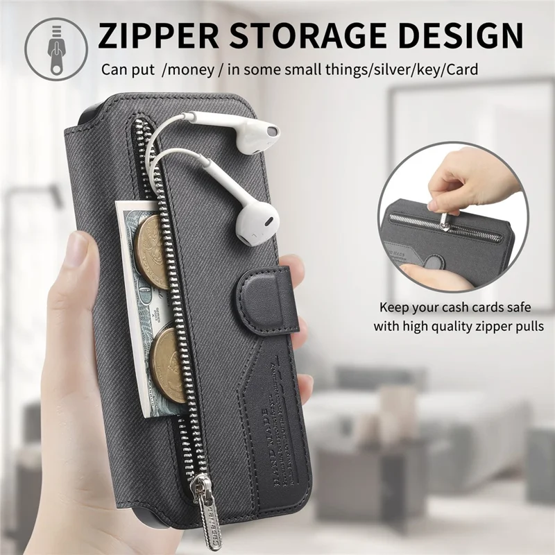 For Samsung Galaxy S25 Magnetic Case RFID Blocking   Detachable Wallet Stand Cloth Texture Leather Phone Cover -Black