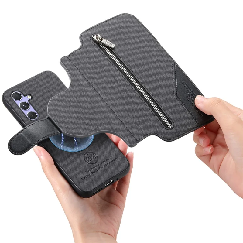 For Samsung Galaxy S25 Magnetic Case RFID Blocking   Detachable Wallet Stand Cloth Texture Leather Phone Cover -Black