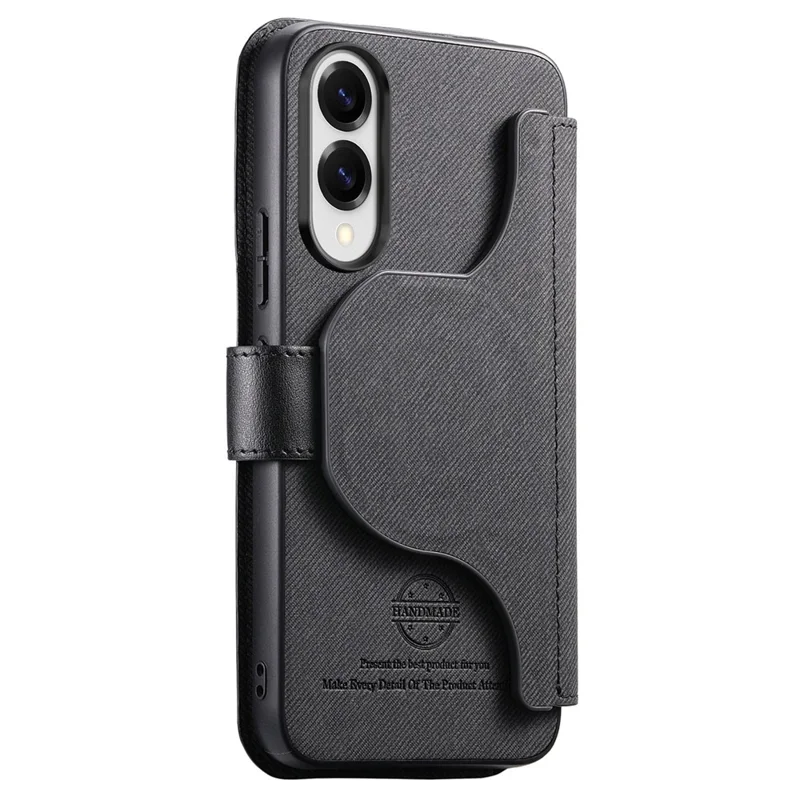 For Samsung Galaxy S25 Magnetic Case RFID Blocking Detachable Wallet Stand Cloth Texture Leather Phone Cover - Black