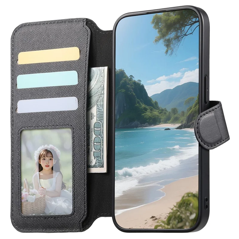 For Samsung Galaxy A07 4G Magnetic Case RFID Blocking   Detachable Wallet Stand Cloth Texture Leather Phone Cover - Black