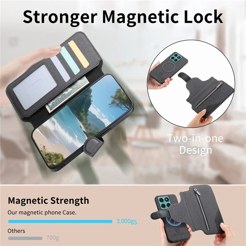 For Motorola Edge 60 Pro 5G Magnetic Case RFID Blocking   Detachable Wallet Stand Cloth Texture Leather Phone Cover - Black