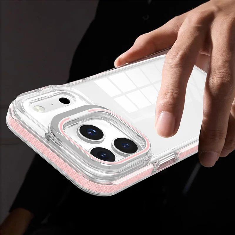 Coque pour iPhone 17 Pro Max avec cadre d'objectif, support intégré, transparente en PC + TPU - Orange, vente en gros