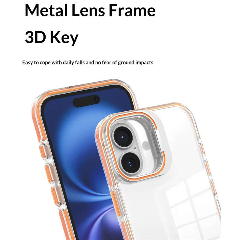 Coque transparente pour iPhone 17 avec cadre d'objectif, support intégré, PC + TPU - Orange, vente en gros