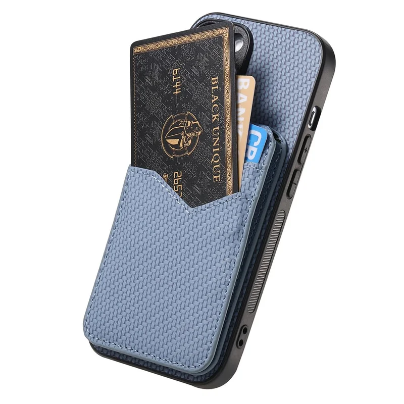 For Samsung Galaxy S25 Magnetic Case Carbon Fiber Texture Back Cover with Detachable Card Holder - Blue
