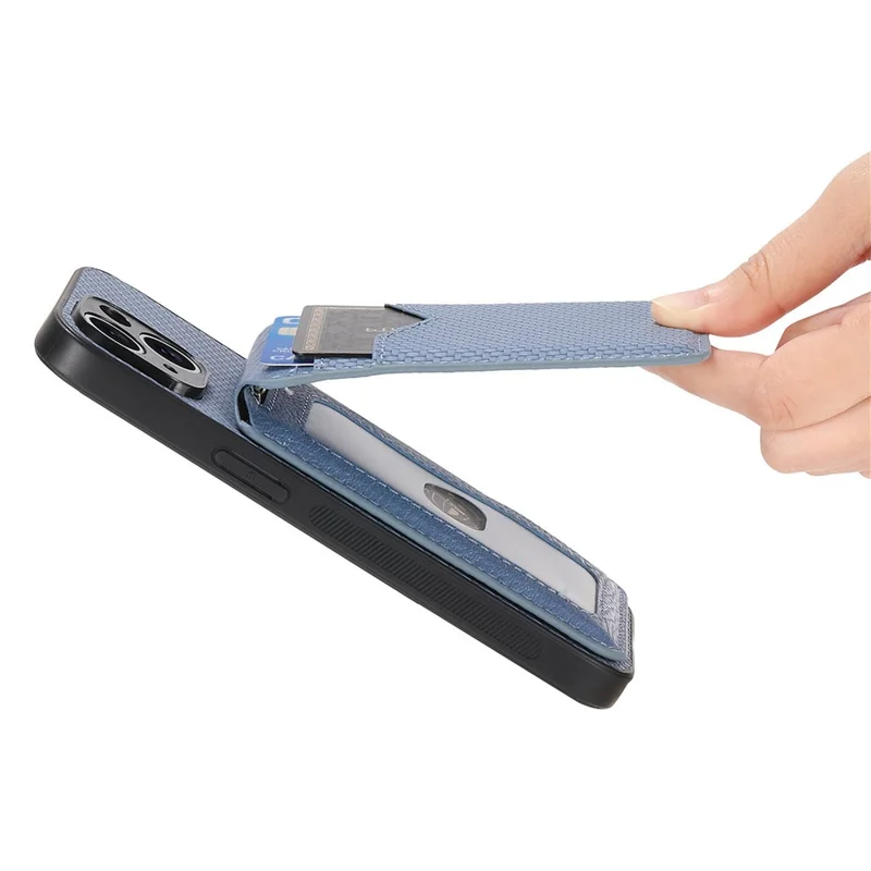 For Samsung Galaxy S25 Magnetic Case Carbon Fiber Texture Back Cover with Detachable Card Holder - Blue
