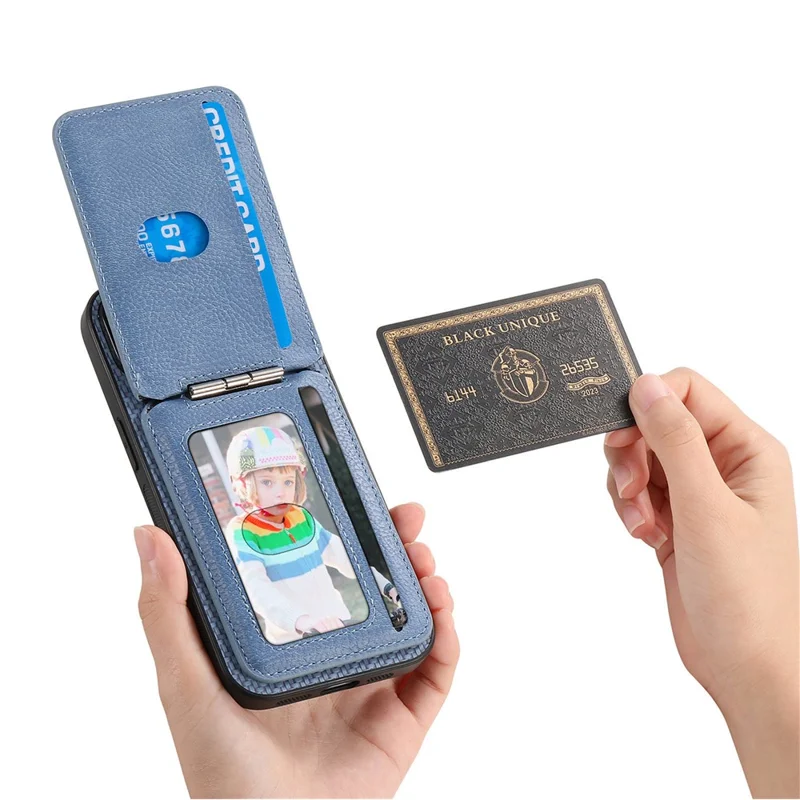 For Samsung Galaxy S25 Magnetic Case Carbon Fiber Texture Back Cover with Detachable Card Holder - Blue
