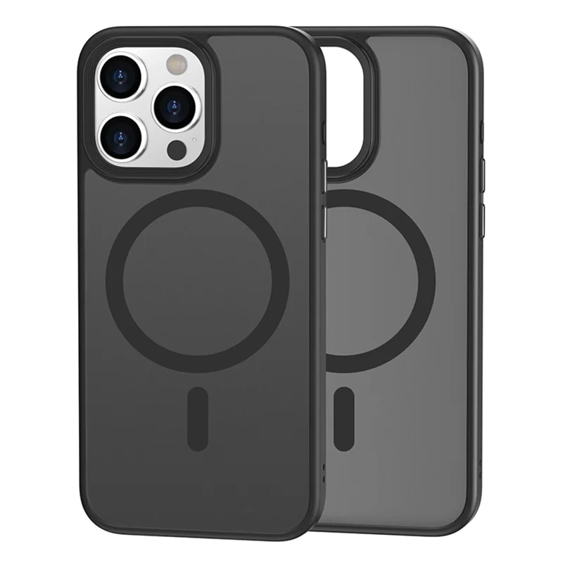 For iPhone 13 Pro Magnetic Case TPU + PC Rubberized Finish Phone Cover - Black