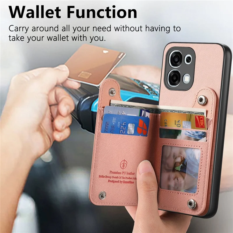 For OPPO A6 5G Case RFID Blocking Card Holder Jeans Cloth Texture Leather Back Cover with Elastic Wristband   - Pink