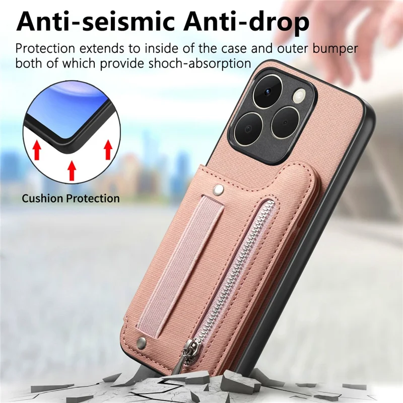 For Realme 15T 5G Case RFID Blocking Card Holder Jeans Cloth Texture Leather Back Cover with Elastic Wristband - Pink