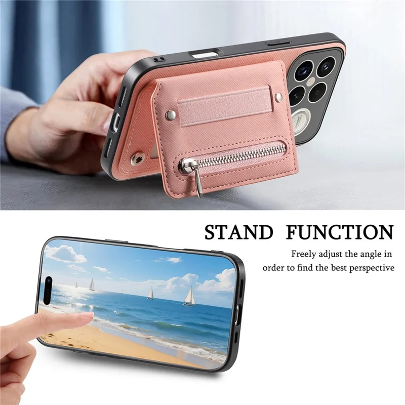 Phone Case For Xiaomi Redmi K90 Pro Max 5G  /  Poco F8 Ultra RFID Blocking Card Holder Jeans Cloth Texture Leather Back Cover with Elastic Wristband   - Pink