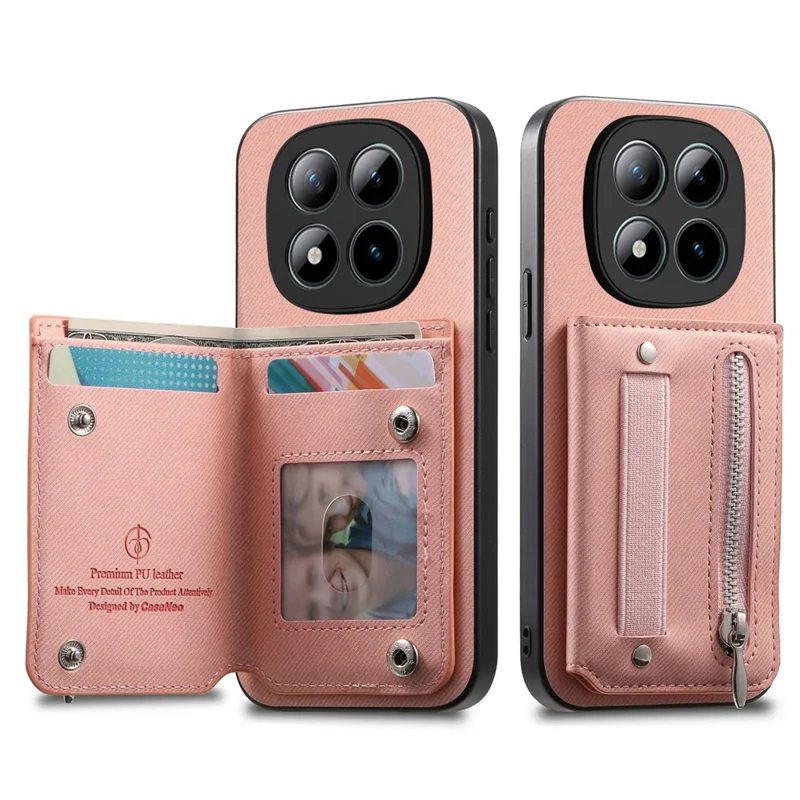 For Xiaomi Redmi Note 15 Pro 4G (Global) Case RFID Blocking Card Holder Jeans Cloth Texture Leather Back Cover with Elastic Wristband - Pink