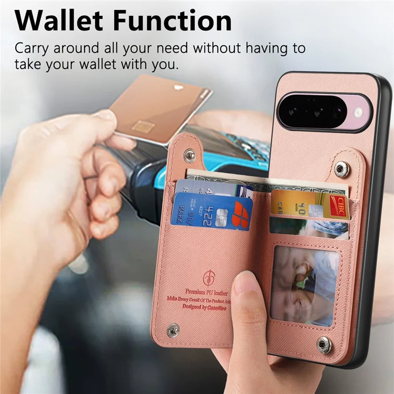 Magnetic Case For Google Pixel 10 Pro  /  10 RFID Blocking Jeans Cloth Texture Leather Back Cover with Elastic Wristband - Pink
