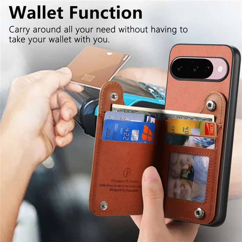 For Google Pixel 10 Pro XL Case RFID Blocking Card Holder Jeans Cloth Texture Leather Back Cover with Elastic Wristband - Brown