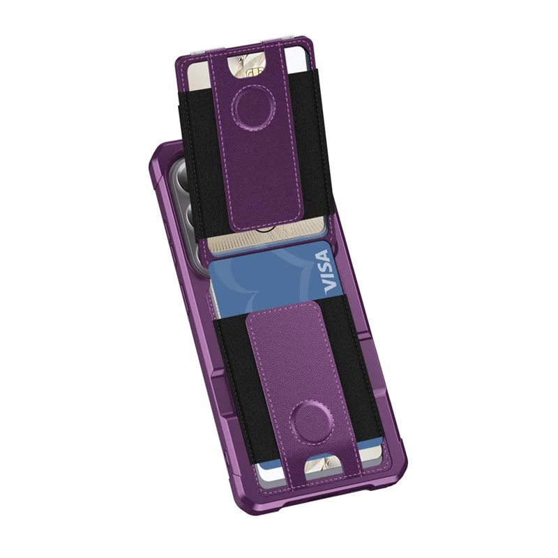 For Samsung Galaxy S24 Ultra Case Elastic Band Card Holder Leather + TPU Kickstand Phone Cover - Purple