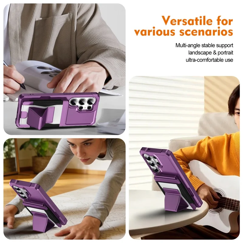For Samsung Galaxy S24 Ultra Case Elastic Band Card Holder Leather + TPU Kickstand Phone Cover - Purple