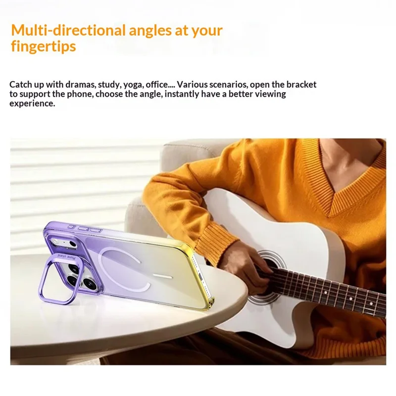 For iPhone 17 Pro Magnetic Case Gradient Color Hard PC Phone Cover Camera Lens Frame Kickstand - Purple