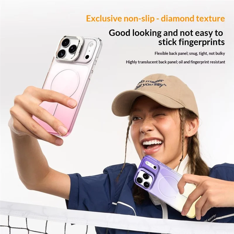 For iPhone 17 Pro Magnetic Case Gradient Color Hard PC Phone Cover Camera Lens Frame Kickstand - Purple