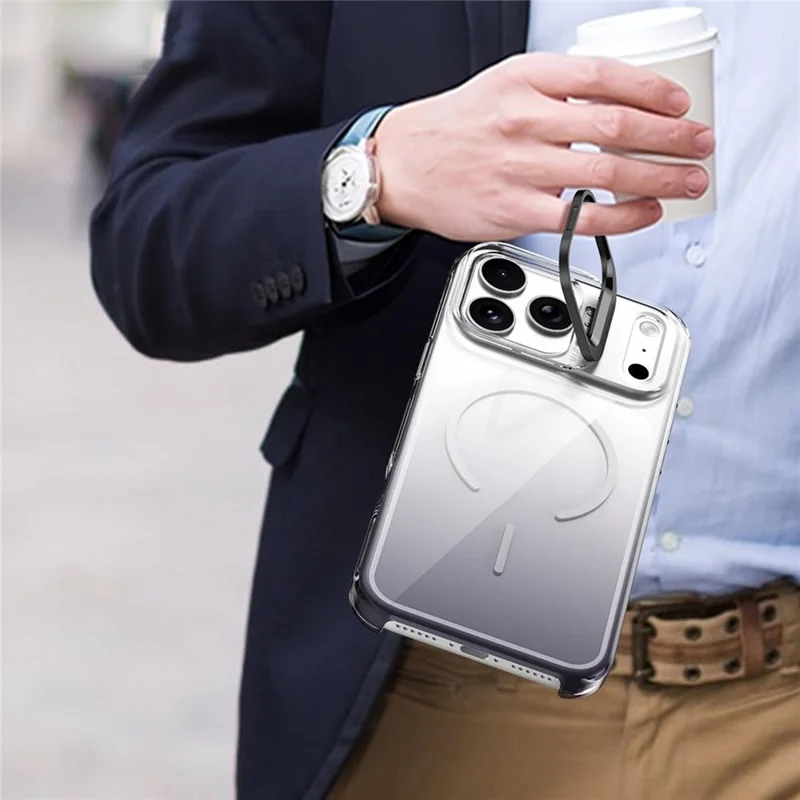 For iPhone 17 Pro Magnetic Case Gradient Color Hard PC Phone Cover Camera Lens Frame Kickstand - Purple