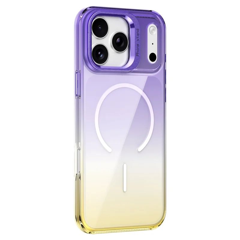 For iPhone 17 Pro Max Magnetic Case Gradient Color Hard PC Phone Cover Camera Lens Frame Kickstand - Purple
