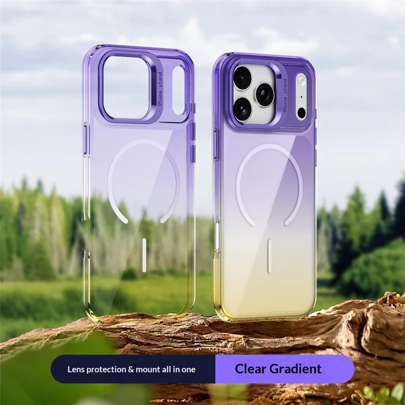 For iPhone 17 Pro Max Magnetic Case Gradient Color Hard PC Phone Cover Camera Lens Frame Kickstand - Purple