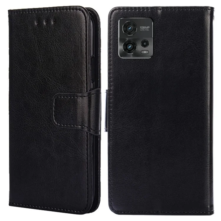 Para Motorola Moto G72 4G Textured PU Leather Shockproof Phone Case Wallet Stand Folio Flip Cover - Negro